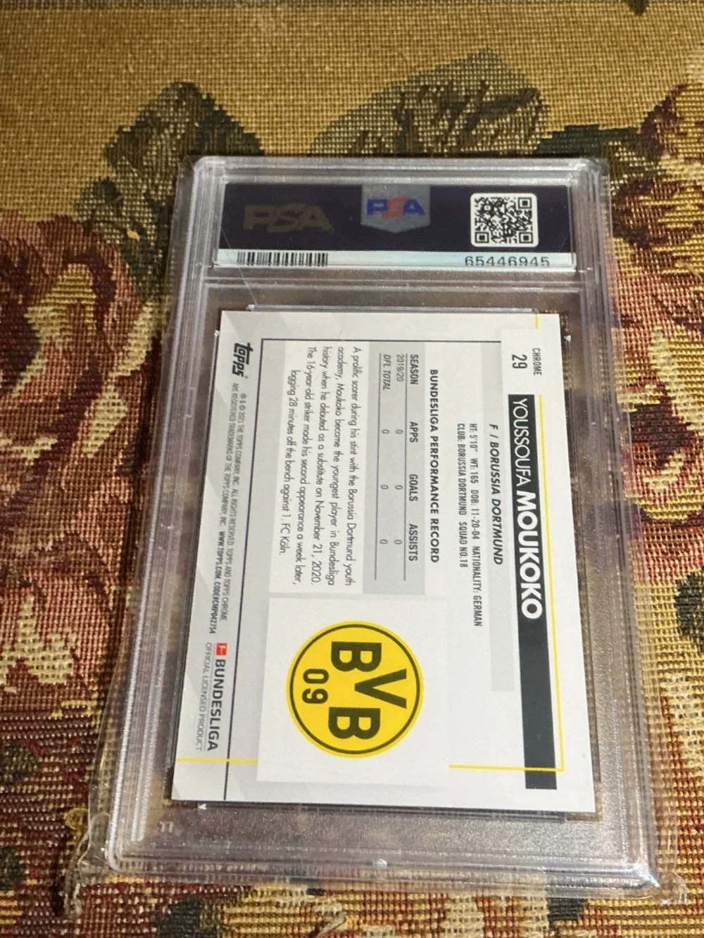 2020 Topps Chrome Bundesliga Youssoufa Moukoko PSA 10 GEM MT Rookie RC